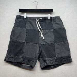 Pacsun Volley Shorts Unisex Washed Black LARGE Pockets Jean Denim Patchwork